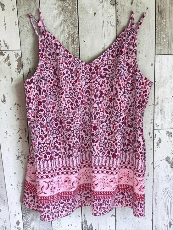Cabi Pink Floral Tank Top XL Adjustable Straps Boho Lightweight Blouse - Picture 2 of 10
